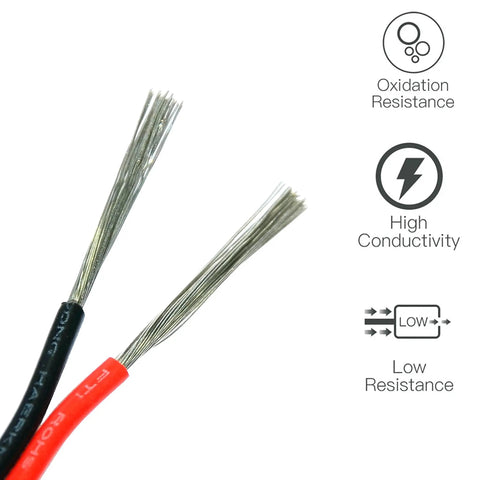 22 AWG Electrical Wire For LED Strips 100 Ft Red Black 2 Pin Extension Cable DC 12V 24V Single Color With Oxygen Free Copper Tin Plated PVC UL1007 Flexible