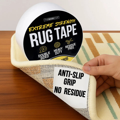No Slip Double Sided Rug Tape 2 Inch By 30 Yard For Securing Area Rugs On Carpet Hardwood And Laminate Floors Ultra Strong Grip Easy Removal Restick Without Residue Or Damage shown under carpet