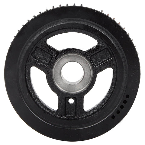 Front view of a black Beefed Up Harmonic Balancer Replacement for Mazda 3 2007 to 2013, Mazda 6 2006 to 2007, and Mazda CX7 2007 to 2012.
