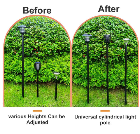 Outdoor Light Pole Extension Kit 55 Inch Stainless Steel Poles With ABS Stakes For Amped Up Garden Lights And Torches At The Patio Parties And Weddings 1.2 Inch Inner Diameter 2 Sets 10 Pieces before after height adjustment