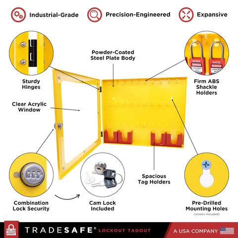 Heavy Duty Lockout Tagout Station Cabinet for Wall Mount, Unfilled Kit Holder with No LOTO Devices Included, open view
