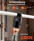 VEVOR 18V Cordless Electric PEX Pipe Press Crimping Tool showcasing brushless motor, fast crimping, and 24KN rated output.