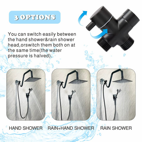 All Metal Shower Head With Handheld In Matte Black Extension Arm Boss Level Rainfall System 3 way diverter options