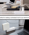 3 Outlet Power Strip With Surge Protection And 8 Foot Braided Extension Cord Grounded Flat Plug 250 Joules 5 Pack Gray White UL Listed With Warranty Great For Home Office TV Console