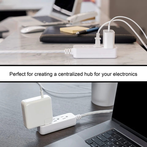 3 Outlet Power Strip With Surge Protection And 8 Foot Braided Extension Cord Grounded Flat Plug 250 Joules 5 Pack Gray White UL Listed With Warranty Great For Home Office TV Console