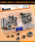 Rustark 60-piece carbon steel ball bearing set in clear plastic box; six sizes