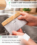 Washing All Purpose Bench Scraper For Dough And Pizza Stainless Steel Heavy Duty Griddle Chopper with wooden handle in sink