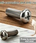 Top Shelf Workhorse 102 Piece Long Outlet Screw Kit With Phillips Pan Head Size 6 32 And 8 32 In Rust Resistant 304 Stainless Steel for wall plates, showcasing anti-corrosion features.