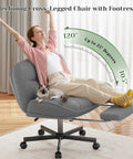 Person relaxing on Cross Legged Desk Chair With Foot Rest, Cozy Teddy Plush Upholstery, Six Point Three Inch Thick Cushion, Grey.