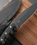 Fixed Blade Knife With AUS-10 Steel, Black Carbon Fiber Handle, Full Tang, And Sheath For Outdoor Camping And Hunting, 11.81 Inch