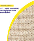 Close-up of Two Tone 100 Percent Cotton Placemats For Dining Room Rectangle 13 By 19 Inches Soft Durable Table Mats Set Of Four