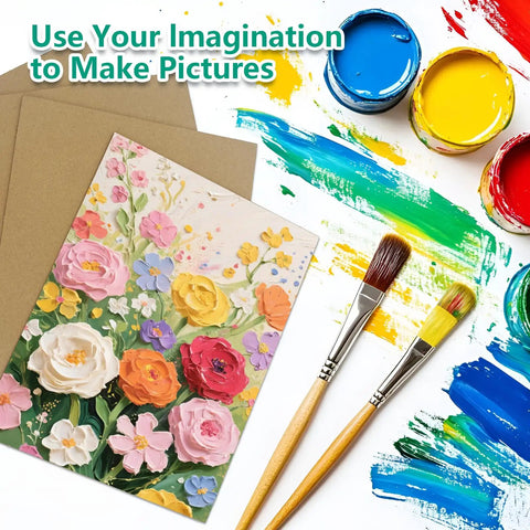 Bulk 50 Pack Corrugated Cardboard Sheets 8.5 By 11 Inches 1.7mm Thick Flat Cardboard Paper with painted flowers and brushes