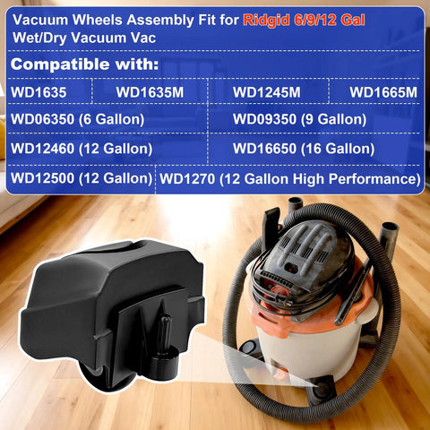 Replace Those Stubborn Rollers With This Boss Four Piece Caster And Foot Assembly for Ridgid Wet/Dry Vacuum with 6-16 Gallon compatibility.