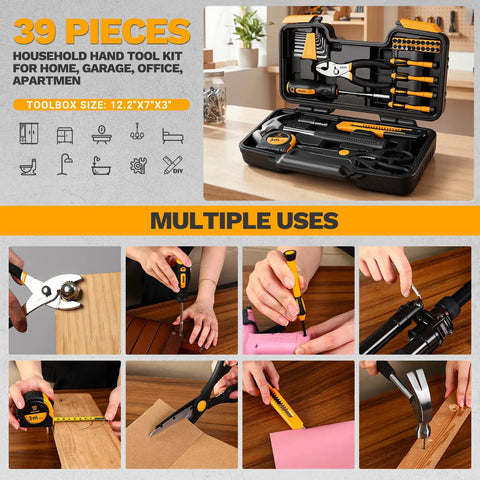 Nifty 39 Piece Hand Tool Set With Sturdy Orange Case For Apartment Quick Fixes And Dorm Room Must Haves Sweet Starter Rig For Weekend Warrior And No Sweat Jobs