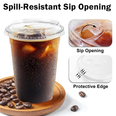 16 Oz Clear Plastic Cups With Lids 50 Pack For Iced Coffee And Cold Drinks Strawless Sip Lids Perfect For Parties Outdoors Office Events Disposable Cups