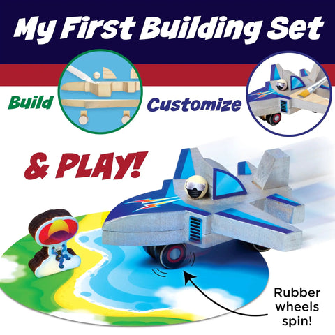 Jet Plane Ace Wooden Model Kit for Kids 5 and Up Easy Build STEM Craft Set with Pre-Cut Pieces and Glue Airplane Project