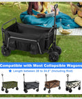 Grab And Go Side Pocket For Folding Wagons With Reflective Strip And Mesh Pouch Built For Umbrella And Small Accessories Foldable Outdoor Camping Cart Organizer Black Bag Only, shown installed on collapsible wagon.