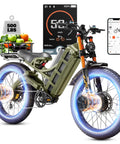 Dual Motor Electric Bike With 5600W Output And 50 MPH Speed Gives Adults A Badass Ride featuring large basket for cargo.