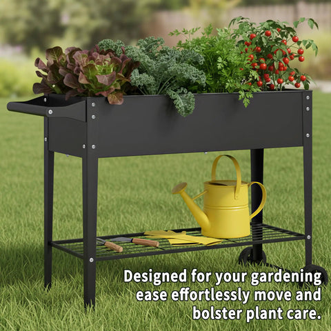 Two Pack 32 Inch Tall Raised Garden Beds With Wheels Dual Drainage System Planter Box for outdoor gardening in backyard