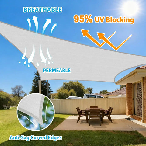 12x12 Foot Sun Shade Sail Rectangle Light Grey UV Blocking Outdoor Canopy For Patio Deck Garden And Backyard Breathable HDPE