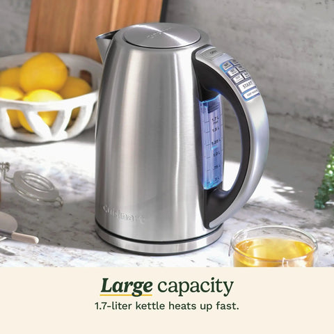 PerfecTemp 1.7 Liter Electric Kettle Cordless With 1500W Fast Heat Up And 6 Preset Temperatures stainless steel design