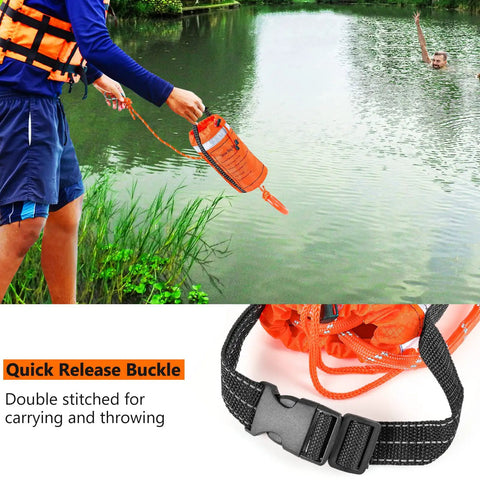 Person using Water Rescue Throw Bag With 50 Feet Of Three Tenths Inch Rope Tensile Strength 1844 Lbs by a lake