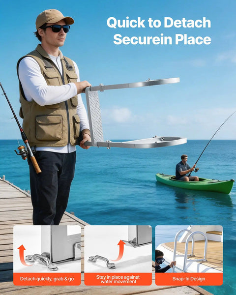 Removable 3 Step Aluminum Dock Ladder With Non Slip Wide PP Steps, 500 Lb Capacity, Quick Release, Easy In And Out For Lake Swimming, Pool Or Marine Boarding On Pontoon Boats on dock