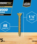 No Drama Bronze Exterior Deck Screws 1 1/2 Inch X 8 Gauge Self Drilling Split Free Outdoor Wood Fasteners For Patios Decks And Fences 75 Pack Ready To Roll, showing 1.5 inch screw with #8 diameter.