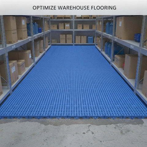 Heavy Duty Interlocking Plastic Pallet Mat Tiles With Drainage Slots For Warehouse Aisles And Cold Storage modular floor panels in blue
