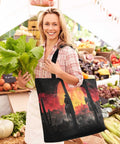 Woman carrying All Day Chill Insulated Cooler Tote with leak proof seal and cowboy design, at a farmers market.