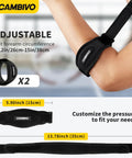 2 Pack Tennis Elbow Brace Strap For Tendonitis Pain Relief With Contoured EVA Pad on forearm, adjustable size details shown