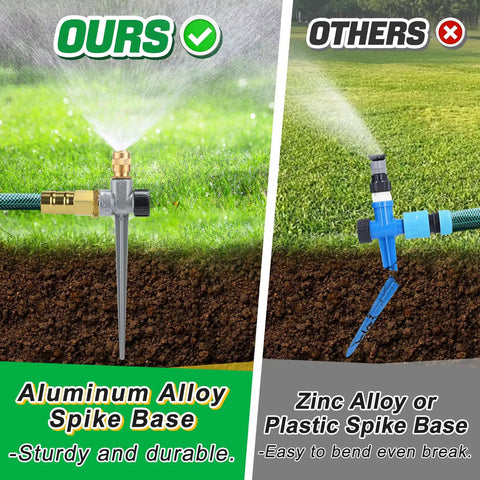 Comparison of Two Pack Metal Lawn Sprinklers For Yard With 360 Degree Coverage, Adjustable Brass Nozzles And Aluminum Spike Base to others