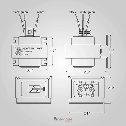 Diagram of Tri-Volt Doorbell Transformer With 8Vac 10VA, 16Vac 10VA, Or 24Vac 20VA Options UL Certified Universal Power Supply.