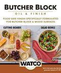 Image of food prepared on butcher block and salad bowls treated with Straight Up Food Safe Butcher Block Oil And Clear Wood Finish.