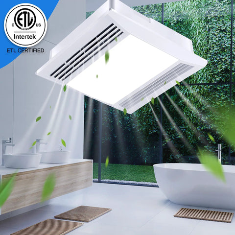 Ultra Quiet Bathroom Exhaust Fan With 15W LED Light, 1.0 Sones, 110 CFM Ventilation in modern bathroom setting