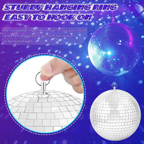 8 Inch Hanging Disco Ball With Motor And Light 6 RPM Rotating Mirror Ball Featuring 4 RGBW Colors And 18 LEDs Battery Powered DJ