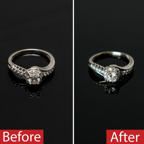 Top Rated Ultrasonic Jewelry Cleaner Delivers A Slick Shine To Eyeglasses Watches Rings Coins Razors And Gadgets Using Just Tap Water For Quick Deep Cleaning That Really Slaps And Leaves Everything Crisp. Before and after of a sparkling clean ring.