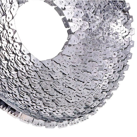 Tough As Nails Flexible Metal Tack Strip For Upholstery And Furniture Repair Heavy Duty Galvanized Steel rolled into a circular shape.