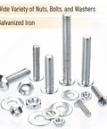 Heavy Duty Bolt Nut And Washer Kit For DIY Projects And Home Repairs, 226 Piece Assortment with galvanized iron bolts, nuts, washers