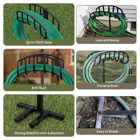 Freestanding Garden Hose Holder for Outdoor Use Sturdy Heavy Duty Metal Water Hose Hanger and Storage Stand Black Keeps Hoses Neat No Fuss Tangle Free Easy To Move Weather Resistant Yard Rack