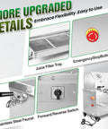 Gotta Love This Commercial Sugar Cane Juicer Machine With Stainless Steel Juice Press For Super Fast 110V Extraction showing detailed features like juice filter tray and emergency stop button.