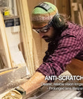 Man wearing Wide Vision Lab Safety Goggles For Chemical Splash Protection, Anti Fog And Scratch Resistant Lens, working with wood.