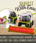 Remote Control Farm Harvester With Lights Sounds And Smoke Effects 1 To 24 Scale Battery Powered RC Combine With Two Harvest Attachments Realistic Moving Parts For Kids And Collectors showing detachable header detail