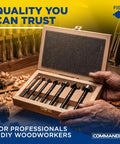 Tough As Nails Forstner Drill Bit Set Forged Steel Center Points For Hella Smooth Woodworking And Precision Hole Drilling One Quarter To One Inch Seven Piece Pro Kit in wooden case.