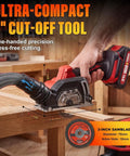 Badass 3 Inch Mini Circular Saw Featuring A Powerful 21V Brushless Motor And Cordless Cut Off Capability For Smooth One Handed Work And Tight Job Site Cuts Without Any Sweat in use.