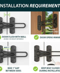 Installation requirements for Heavy Duty Swing Bar Door Lock For Kids Safety, 4.2 Inch Zinc Alloy Reinforcement Guard, Matte Black Childproof Door Stopper.