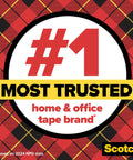 Number one most trusted home and office tape brand, featuring a red plaid pattern and the Scotch logo, based on 2024 NPD data.