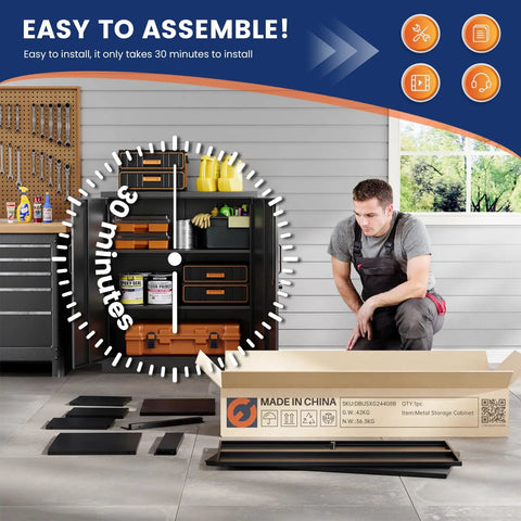 Assembly of Heavy Duty Steel Garage Storage Cabinet With Two Doors And Adjustable Shelves Lockable File Counter Cabinet