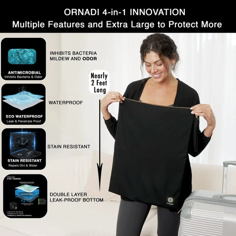 Woman holding X Large Waterproof Antimicrobial Travel Wet Dry Laundry Bag Keeps Odor In Check For Swimsuits Towels And Dirty Clothes