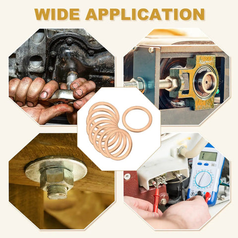 Heavy Duty Copper Crush Washers 50 Pack M16 16Mm ID 20Mm OD Thick Sealing Rings for Oil Drain Plugs in various applications.